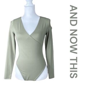AND NOW THIS Long Sleeve Bodysuit, Color Crushed Oregano (Dusty Sage), Size XS.